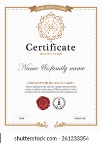 Vector illustration of gold detailed certificate. 