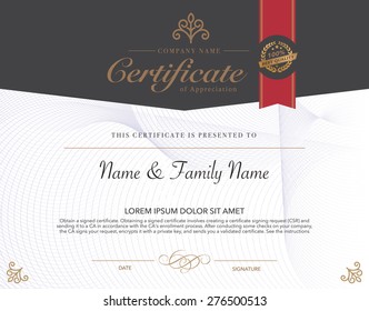 Vector illustration of gold detailed certificate.