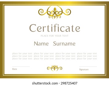 Vector illustration of gold detailed certificate