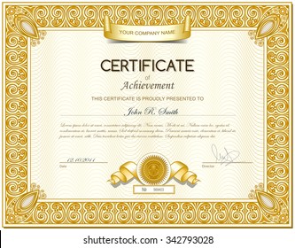 Vector Illustration Gold Detailed Certificate Stock Vector (Royalty ...