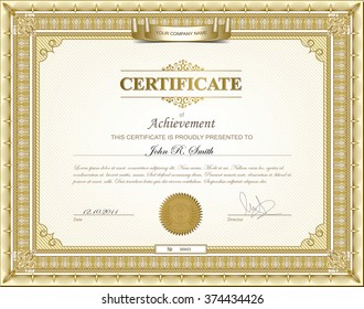 Vector illustration of gold detailed certificate