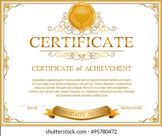 Vector illustration of gold detailed certificate, frame border of diploma golden design