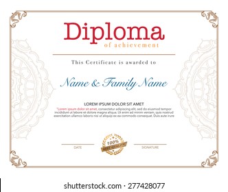 Vector illustration of gold detailed diploma.