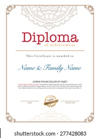 Vector illustration of gold detailed diploma.