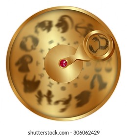 vector illustration gold disc with signs of the zodiac, Scorpio separately allocated. Isolated object to any suitable illustration.