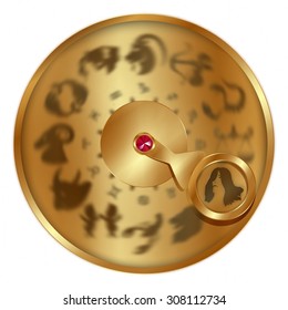 vector illustration gold disc with signs of the zodiac, Virgo separately allocated. Isolated object to any suitable illustration.