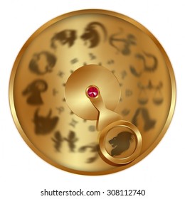 vector illustration gold disc with signs of the zodiac, Leo Zodiac separately allocated. Isolated object to any suitable illustration.