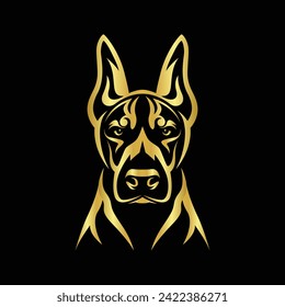 Vector Illustration of Gold Doberman Head Line Logo Sign in black background