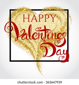 Vector Illustration of Gold Dust Valentine's day Lettering card for Design, Website, Background, Banner. Heart Element Template for Shiny Golden Love Typography Valentine or Invitation to Marriage. 