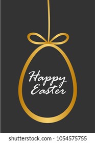 Vector Illustration with gold easter egg and happy easter phrase