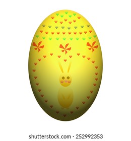 Vector illustration of gold Easter egg and happy rabbit. Heart dot and happy bunny on gold Easter egg. Happy Easter. white background. 3 D of Easter egg isolated on white background. 