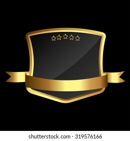Vector illustration of gold emblem with ribbon.