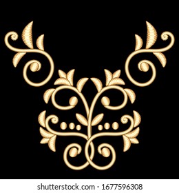 Vector illustration gold embroidery thick pattern of plant ornaments
