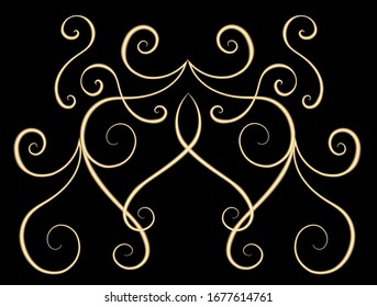 Dibujo vectorial bordado dorado un delgado y elegante patrón de adorno adornado de aberturas