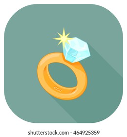 Vector Illustration Of A Gold Engagement Ring Icon. 
Diamond Engagement Ring.