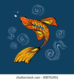 Vector illustration with gold fish in asian style