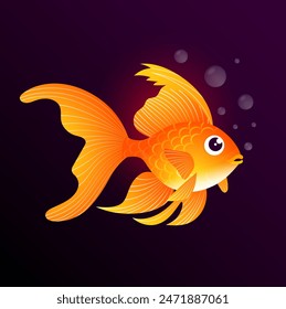 Vector illustration of gold fish on background with bubbles