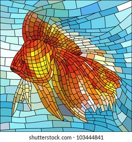 Vector illustration of gold fish stained glass window.