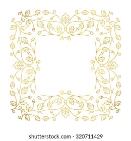 Vector illustration of gold floral frame. Line style.