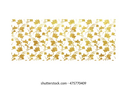 Vector illustration of gold foil ornamental background with  roses in Victorian style. Non Seamless pattern!
