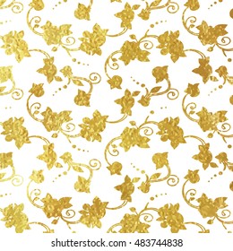 Vector illustration of gold foil ornamental background with  roses in Victorian style. Non Seamless pattern!