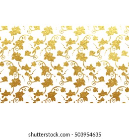 Vector illustration of gold foil ornamental background with roses in Victorian style. Non Seamless pattern!