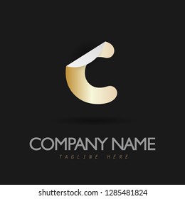 Vector Illustration of Gold Folded Paper Letter C for Company Logo