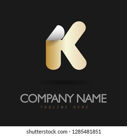 Vector Illustration of Gold Folded Paper Letter K for Company Logo
