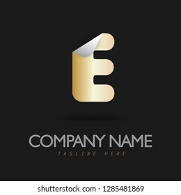 Vector Illustration of Gold Folded Paper Letter E for Company Logo