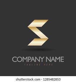 Vector Illustration of Gold Folded Paper Letter S for Company Logo