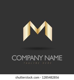 Vector Illustration of Gold Folded Paper Letter M for Company Logo