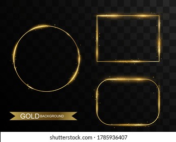 Vector illustration of a gold frame on a transparent background.