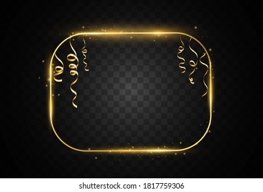 Ilustración vectorial de un marco dorado sobre un fondo transparente.