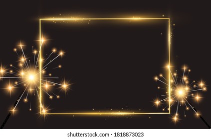 Vector illustration of a gold frame on a transparent background.	