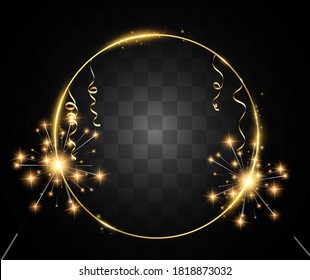 Vector illustration of a gold frame on a transparent background.	