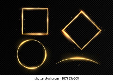 Vector illustration of a gold frame on a transparent background.