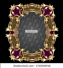 Ilustración vectorial de un marco dorado en estilo Rococo, barroco, adorno ornamental vintage