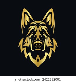 Vector Illustration of Gold german shepherd Head Line Logo Sign in black background