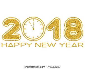 Vector illustration gold glitter inscription Happy New Year on white background for design card or poster.