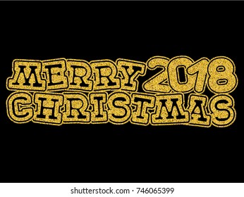 Vector illustration gold glitter inscription Merry Christmas on black background for design card or poster.