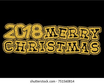 Vector illustration gold glitter inscription Merry Christmas on black background for design card or poster.