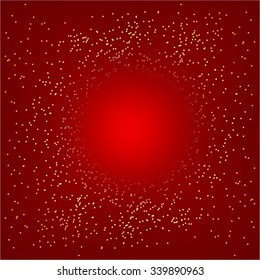 Vector illustration of Gold glitter on a red background.