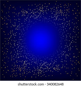 Vector illustration of Gold glitter on a blue background.