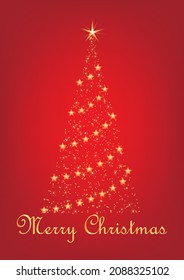 Vector Illustration of gold glitter and gold text Merry Christmas card with red background