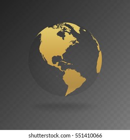 Vector Illustration of gold globe icons with different continents.