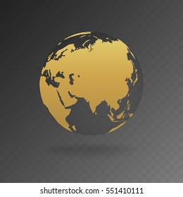 Vector Illustration of gold globe icons with different continents.