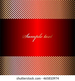 Vector illustration of Gold grid on a red background. Text.