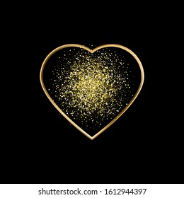 Vector illustration. Gold heart, gold glitter, heart frame