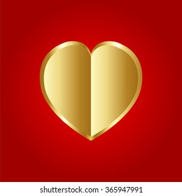 Vector Illustration, Gold heart paper on red background. Space for your text. concept of Valentine's Day.