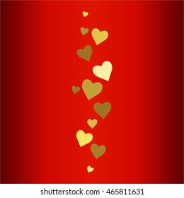 Vector illustration of Gold hearts on a red background.